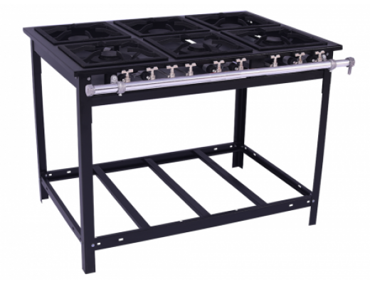 Fogão a gás 6 bocas, 3 simples e 3 duplas 